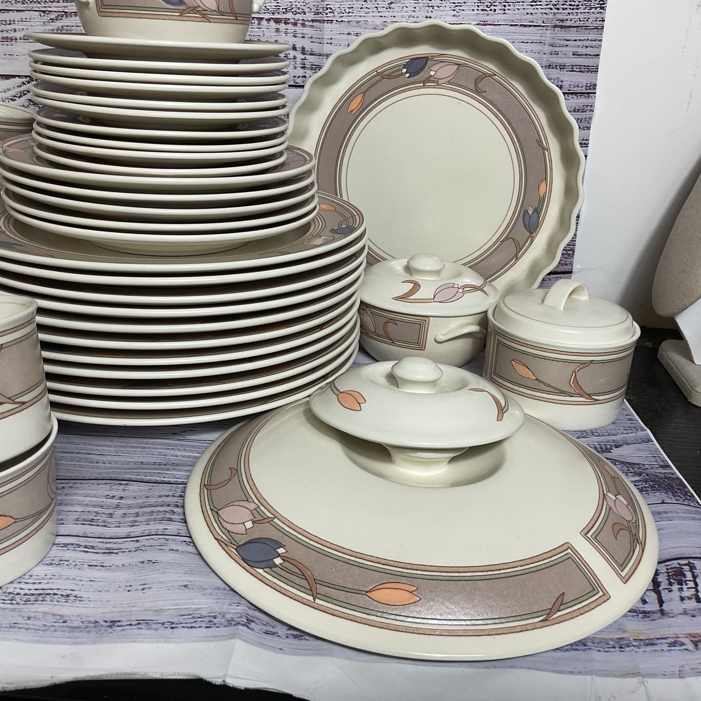 60pc. VTG. MIKASA Intaglio CAC02 Meadow Sun Dinnerware & Serving Pieces