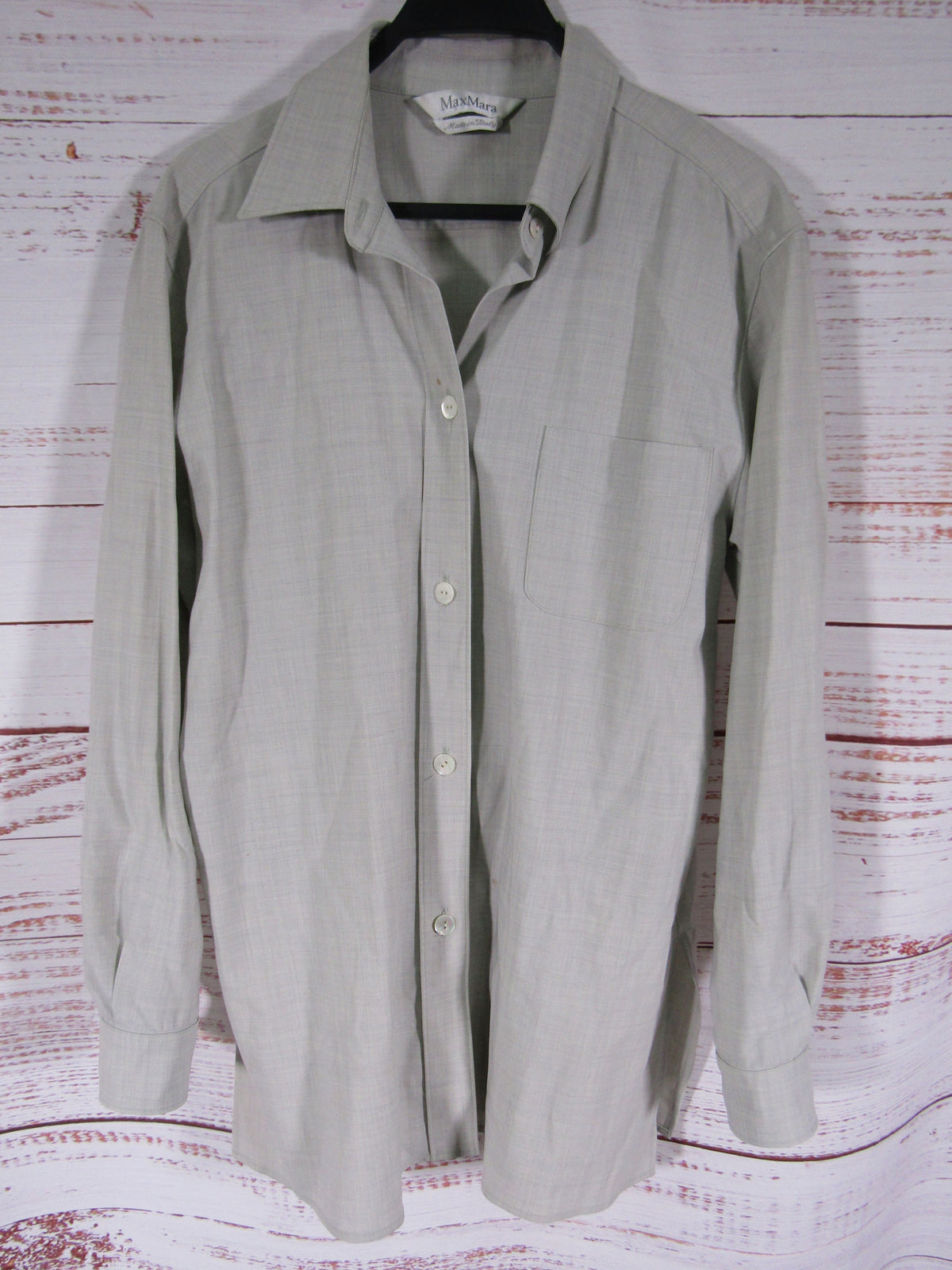 Max Mara Women's Gray Wool Blend Button Down Tunic Blouse Size 8 Made in Italy