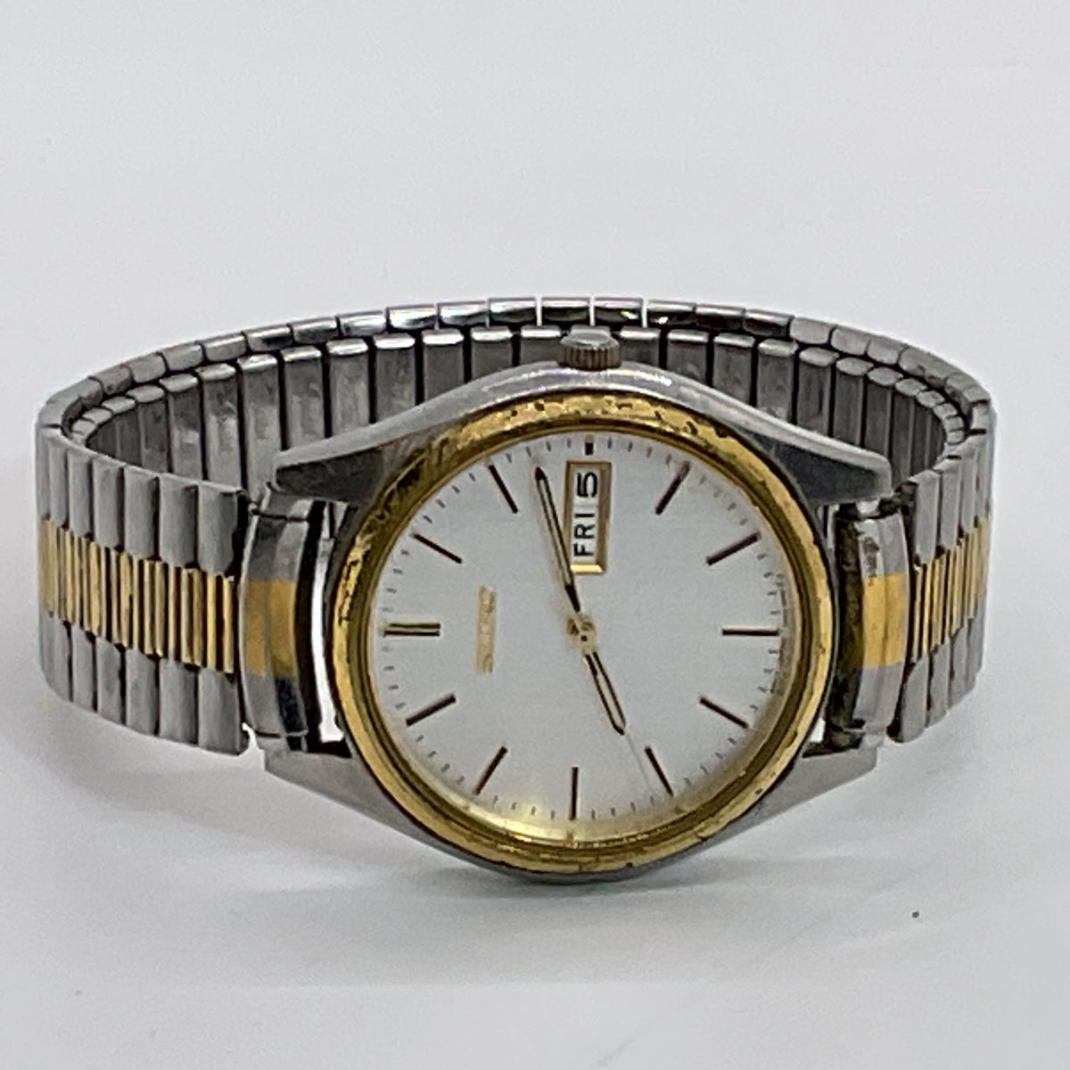 SEIKO TN43-9048 Men's Two Tone 37mm Day Date Round Speidel Band Watch