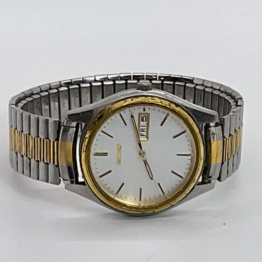 SEIKO TN43-9048 Men's Two Tone 37mm Day Date Round Speidel Band Watch