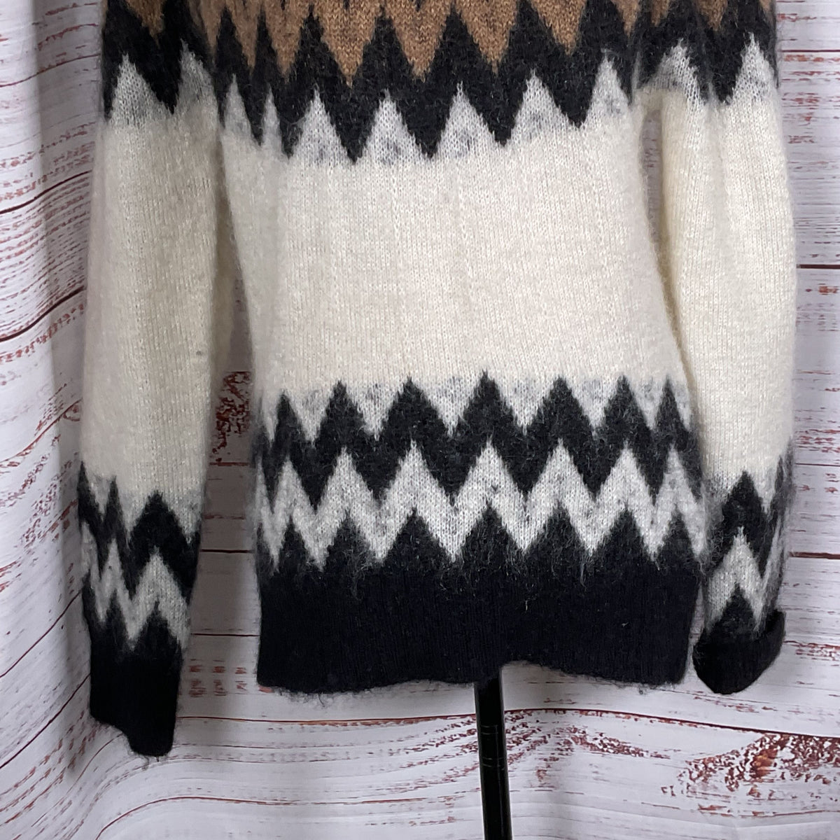 ERDEMA X H&M Cream Black Brown Knitted Mohair Blend Sweater - SZ XS