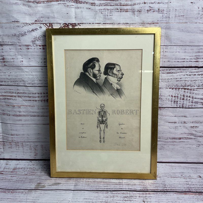 1833 "Bastien and His Accomplice Robert" French Print Signed Honore Daumier 14"