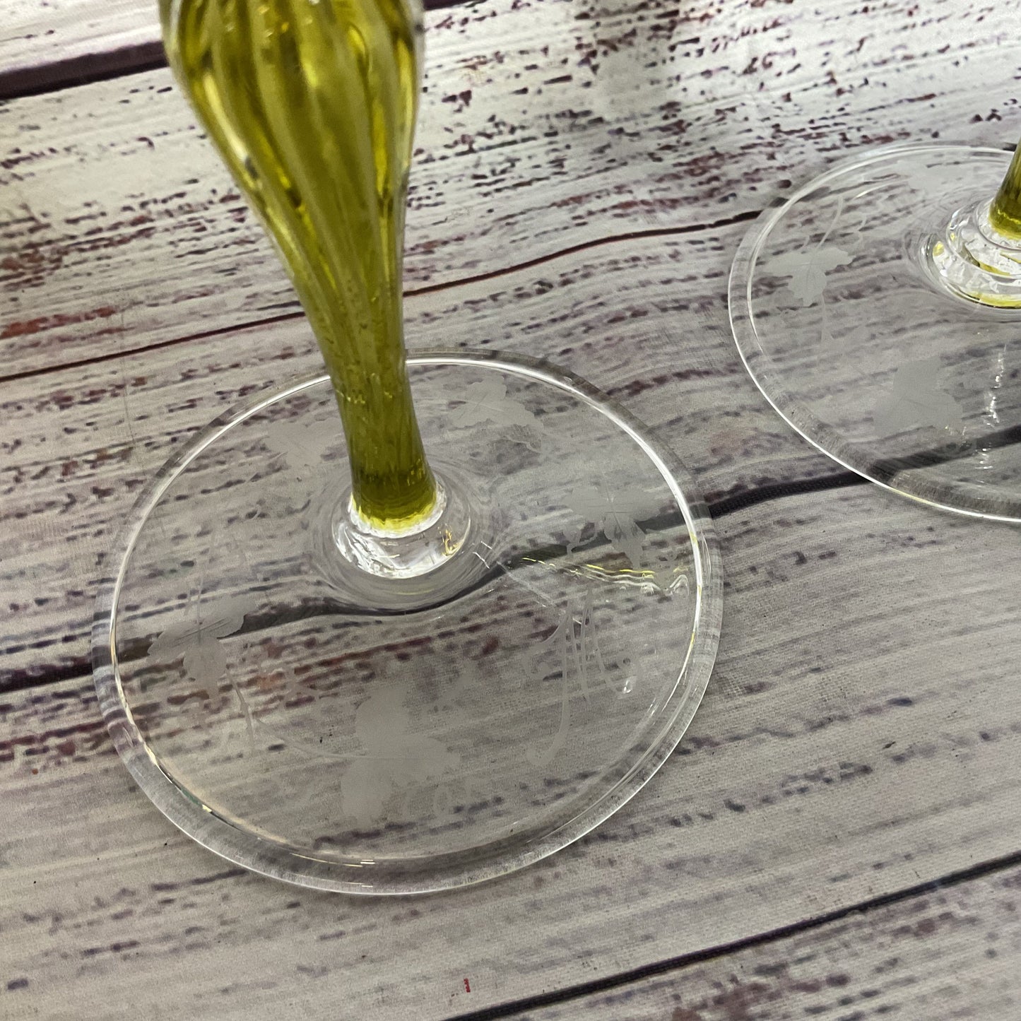 Set of 4 VTG./ANTIQUE SALVIATI Italy Murano Long Stem Etched Wine Glassware- 8"