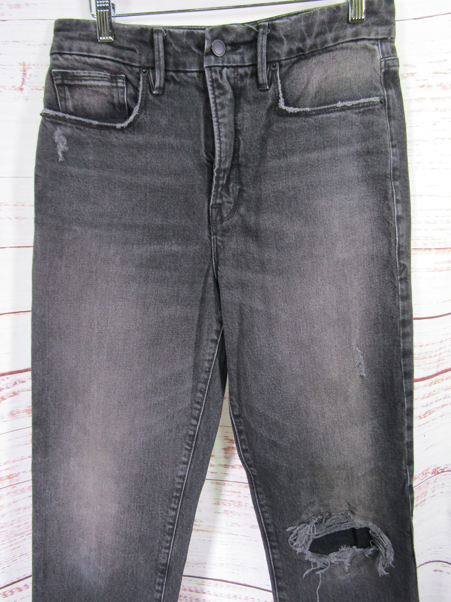 Good American Good Boy Women's Black Distressed Jeans Size 28