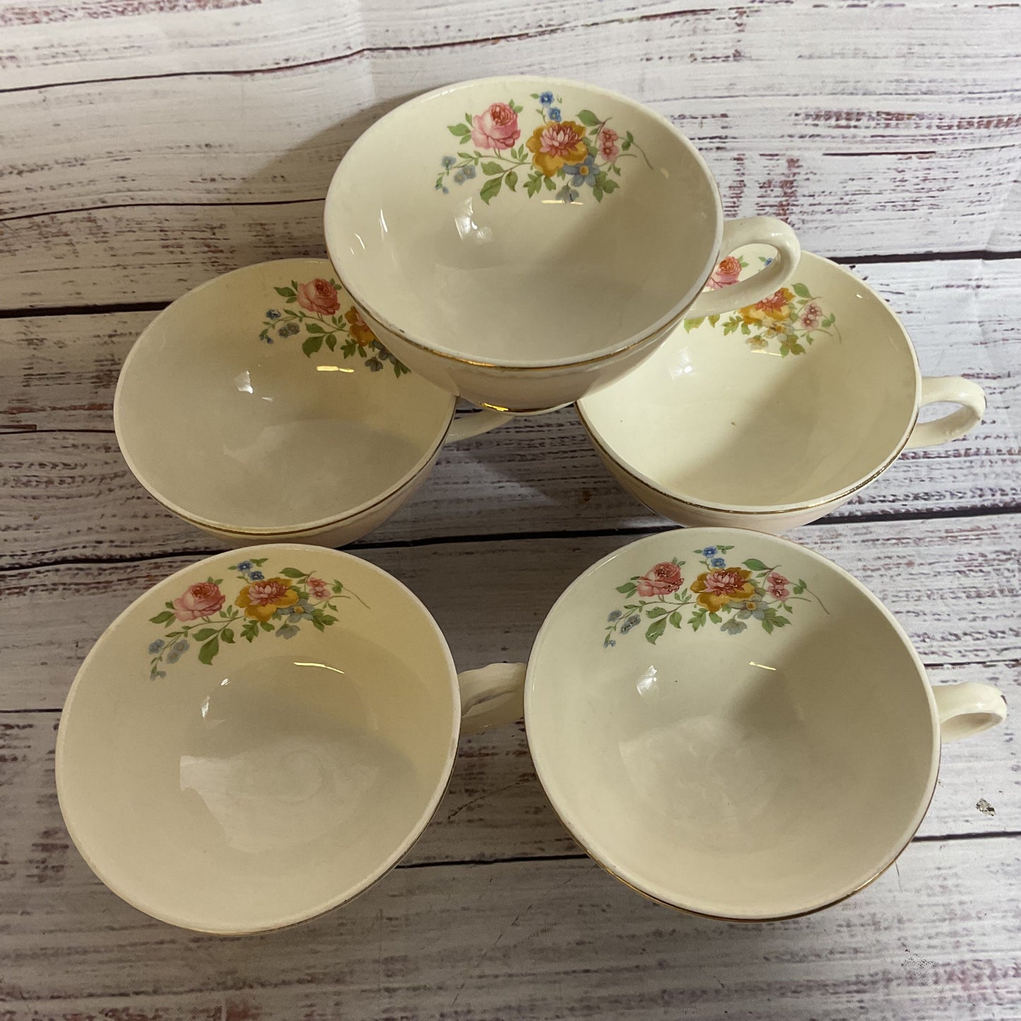 HOMER LAUGHLIN Eggshell Marilyn Pink Georgian 4" Teacups- Set of 5