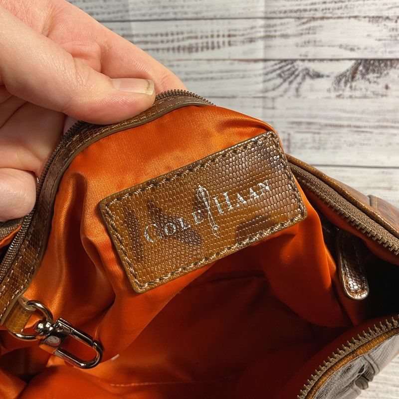 VTG. Cole Haan Snake Embossed Brown Faux Leather Parker Hobo Bag Purse