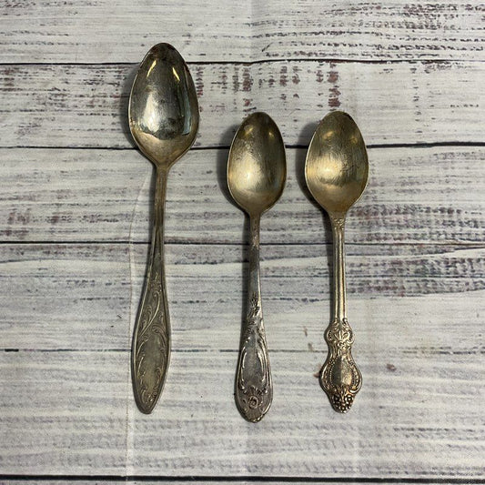 Lot Of 3 Assorted Russian Mhu Silver Plate Spoons (2 Teaspoons, 1 Cereal Spoon)