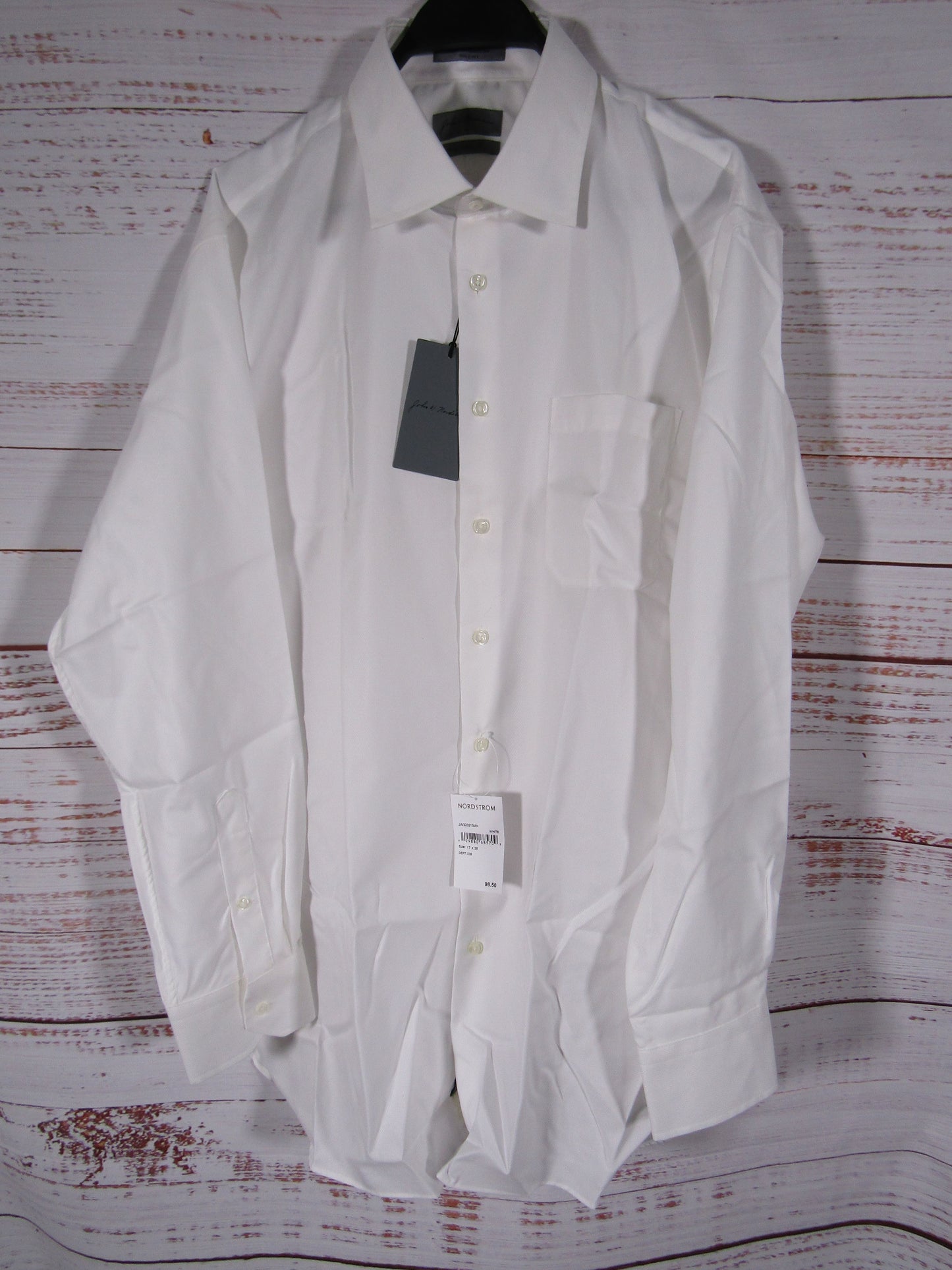 Nordstrom Men's White 100% Cotton Long Sleeve Button Down Shirt Size 17 x 36
