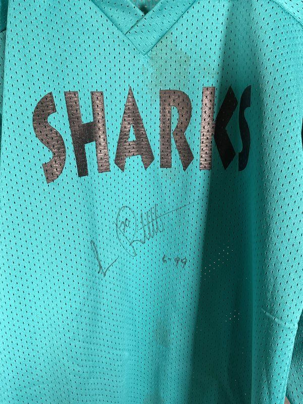 Vintage 90s San Jose Sharks Blue Jersey #33 Signed Contax Size S