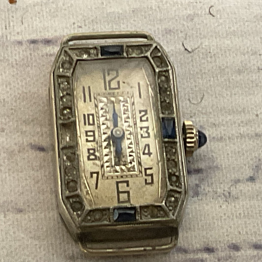 VTG. UNICUM Diel W.C. CO. Gold Plated Rhinestone Watch (NO BAND) (NOT WORKING)