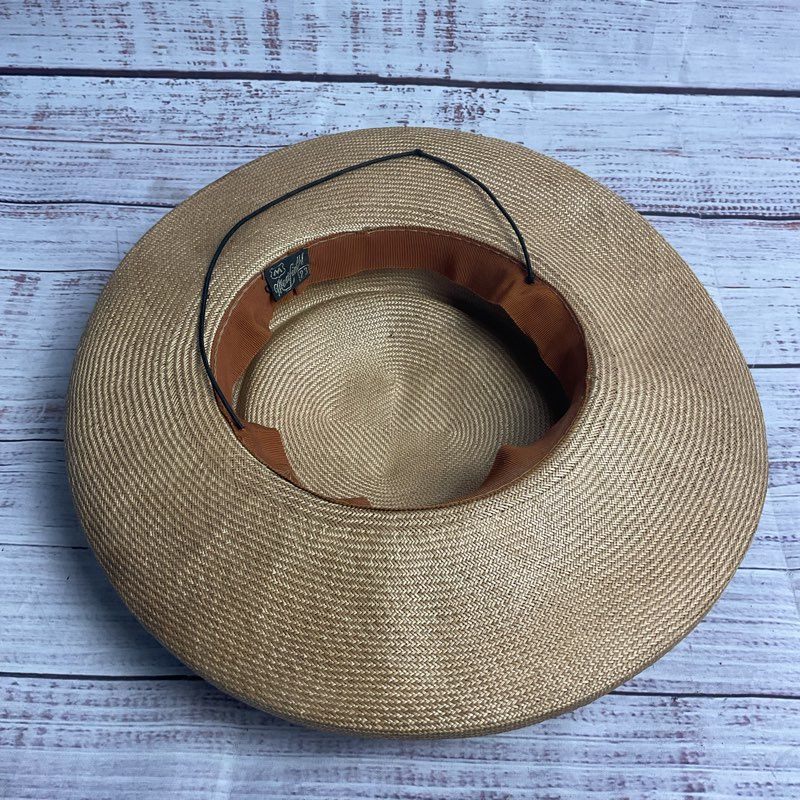 VTG. Medfield Tan Straw Tilt Hat w/ Brown Bow Hat - Size 23