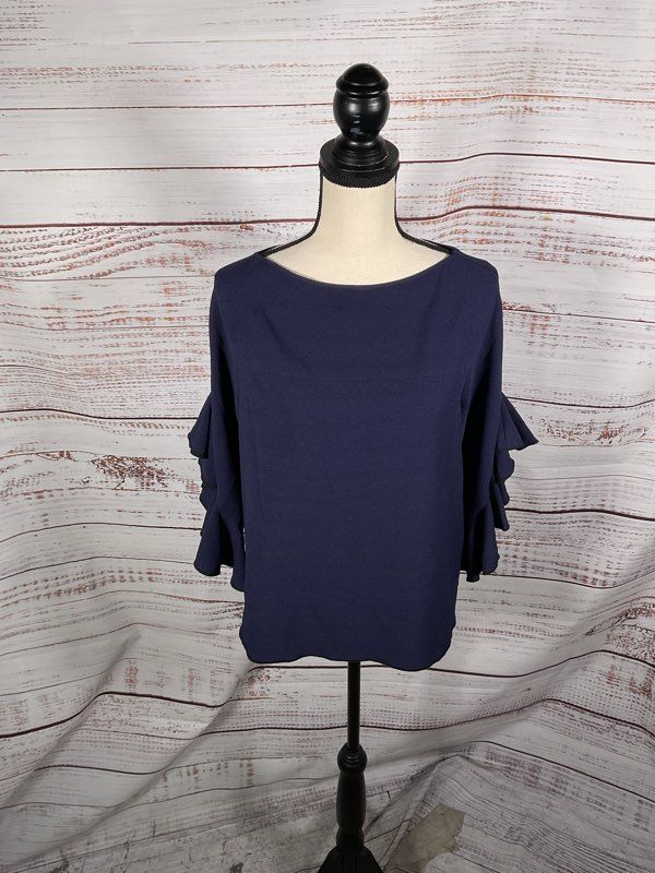 Women's See By Chloe Navy Blue Ruffled Sleeve Blouse Size 40