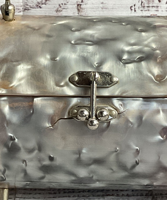 Vintage 1950s Carved Lucite Barrel Florida Handbag Silver Pearl Clear