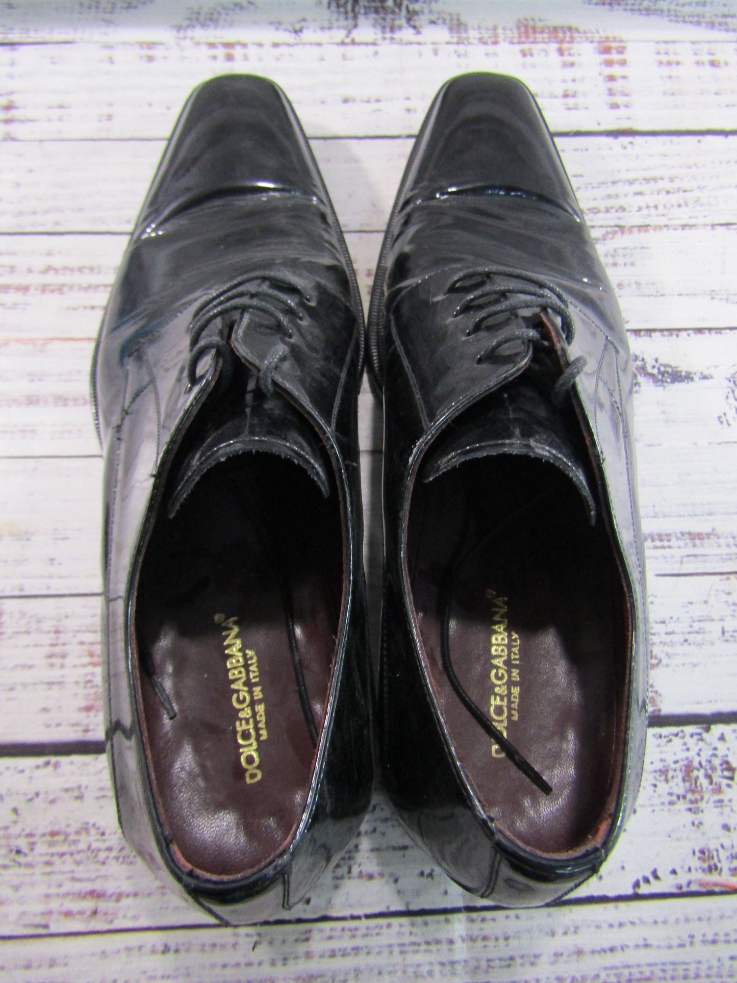 Vintage Dolce & Gabbana Men's Black Patent Leather Tuxedo Dress Shoes Size 7