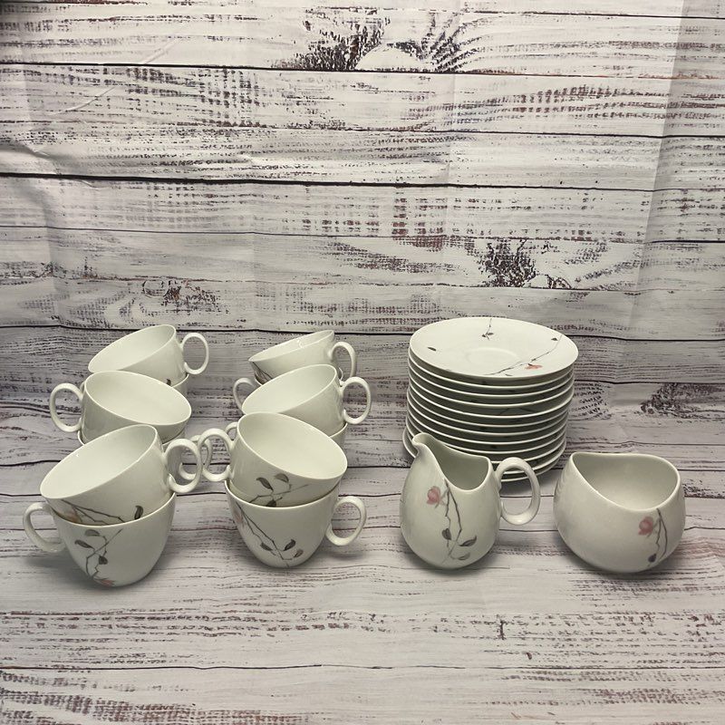 Thomas Germany Quince White Ceramic Tea Cup Saucer Creamer Sugar Bowl 26Pcs