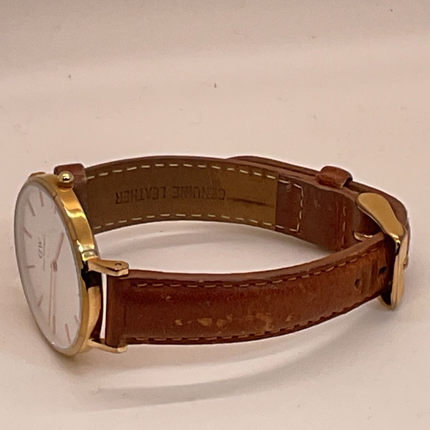 DANIEL WELLINGTON Women's Gold Tone Brown Leather Band Watch