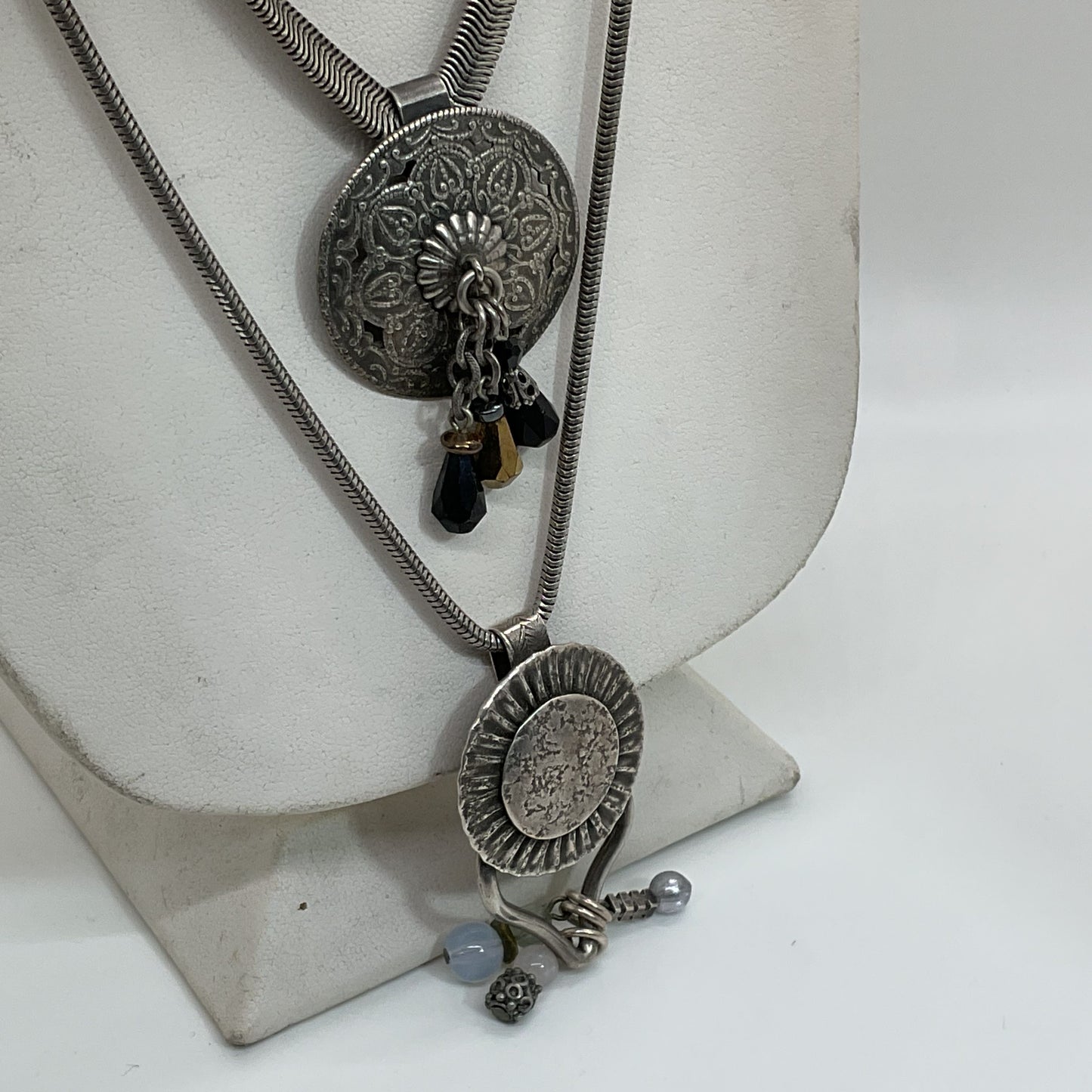 Set of 2 VTG. BAER SF Mixed Metal Medallion Pendants Necklaces- 56g
