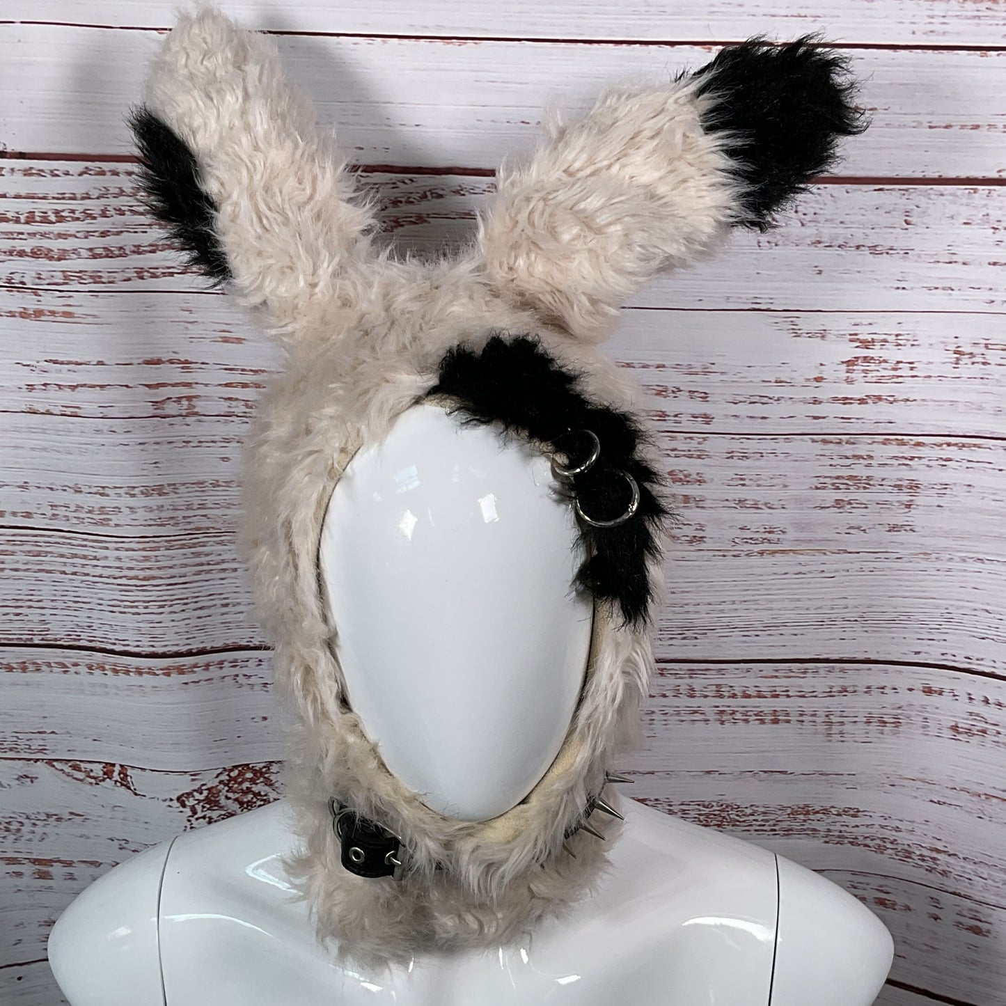 CFIERCE Faux Fur Studded Choker Punk Bunny Hoodie Hat