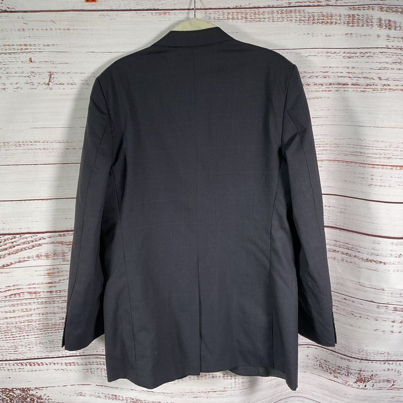 VTG. 80s Burberry Blue Plaid 100% Pure Wool 2 Button Notch Lapel Jacket Size 48R