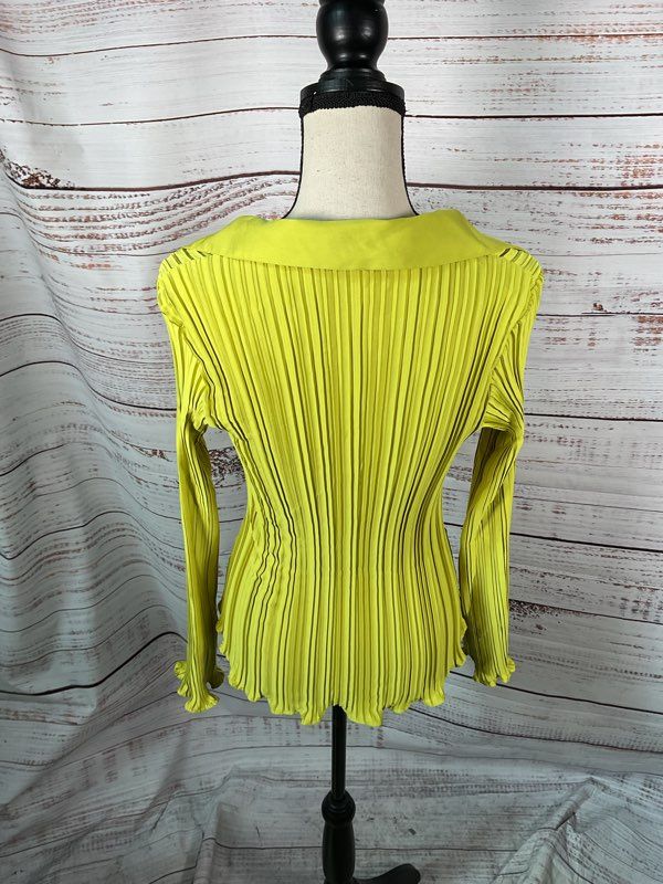 MNG By MANGO Women's Lime Button Up Shirred Long Sleeve Shirt Size 4