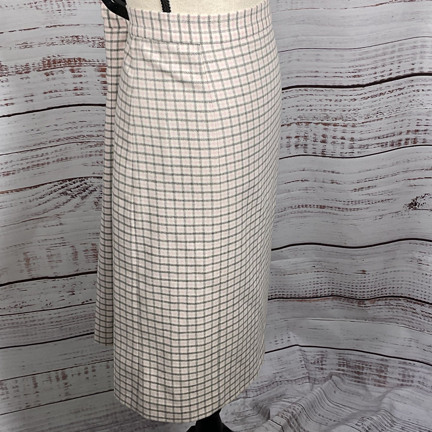 BLACK FLEECE X BROOKS BROS. Women's Wool Pink/Gray Plaid Back Pleated Skirt