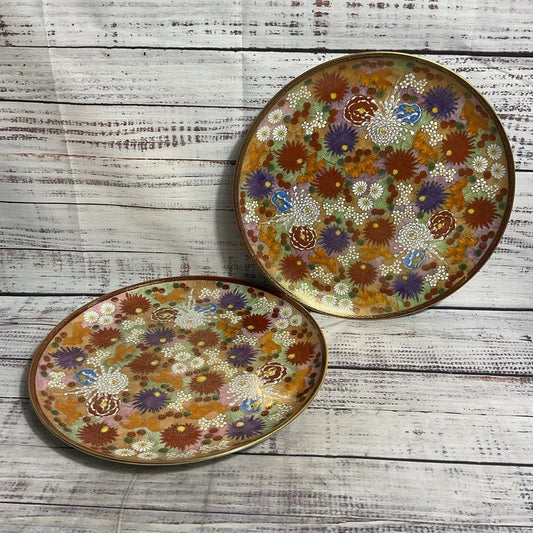 2 Koshida Satsuma Thousand Flower 10" Charger Plates Hand Painted Millefiori