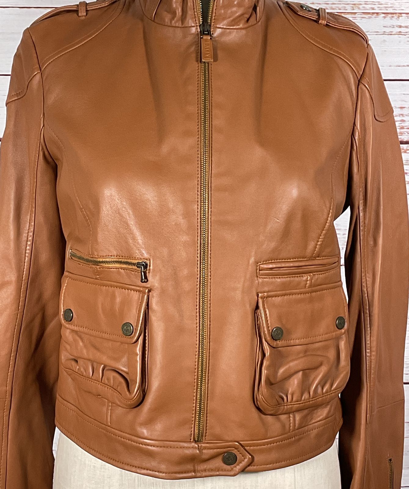 Bally Lambskin Leather Moto Jacket Brown 8