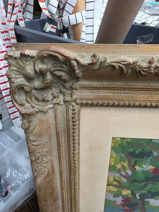 Vintage French Needlepoint Hunting Scene Framed PICK UP ONLY