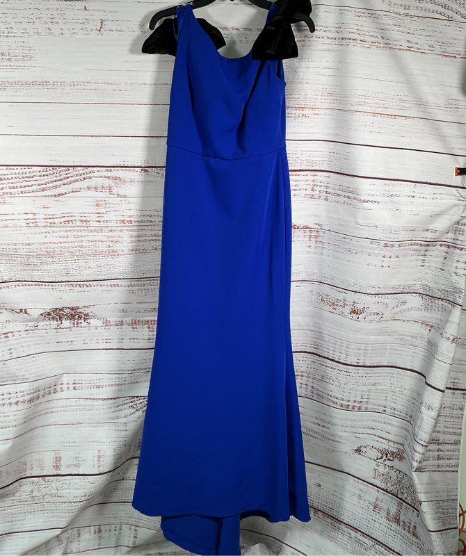 NWT Alberto Makali Royal Blue Maxi Dress with bows at shoulders Size 2