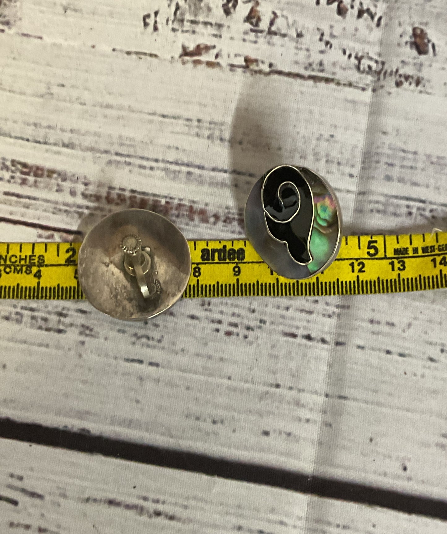 Mexico Sterling Silver Vintage Screw Back Abalone Earrings