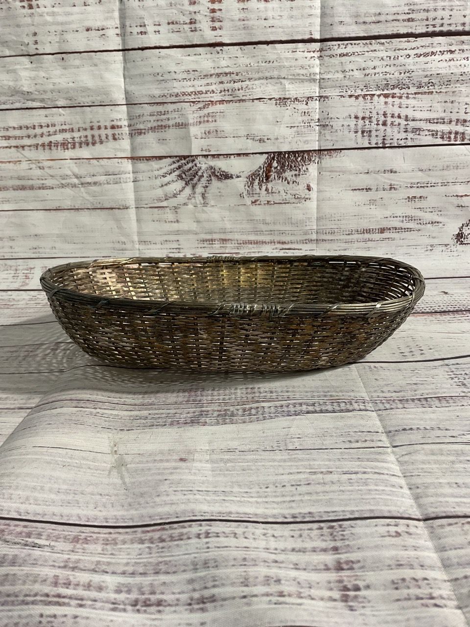 Vintage French Bakery Wire Bread Basket Tight Woven Silver Plate 10.5"x 7.5"