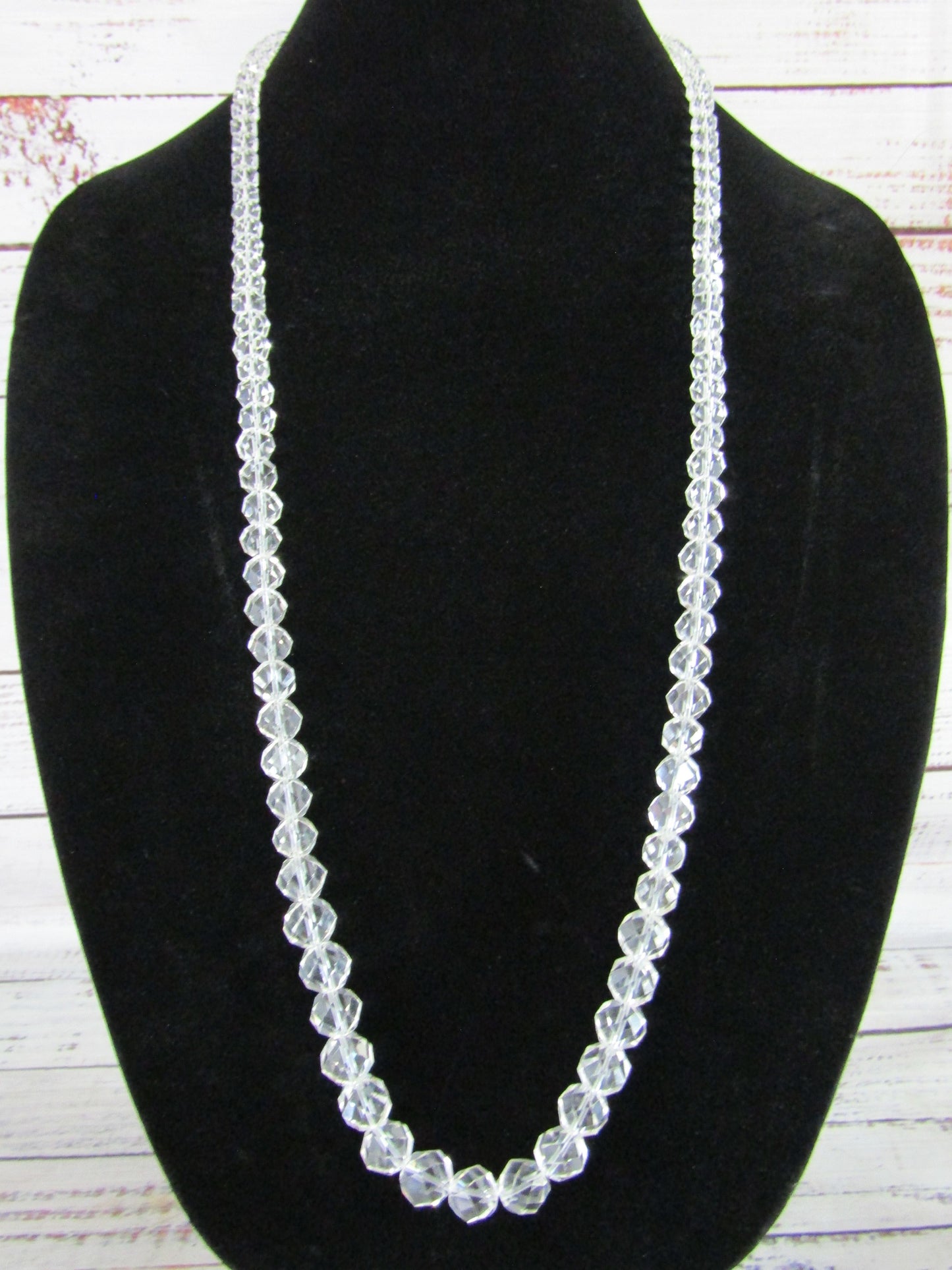 34 3/4" Graduated Faceted Crystal Necklace With Sterling Silver Clasp