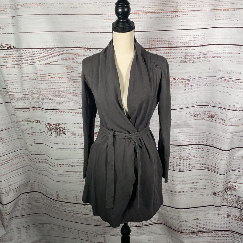 Lunya Gray Cowl Neck Long Sleeve Cotton Blend Belted Wrap Robe Cardigan sz XS/S