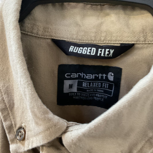 Carhartt Rugged Flex Beige Long Sleeve Button Down Shirt - Size M