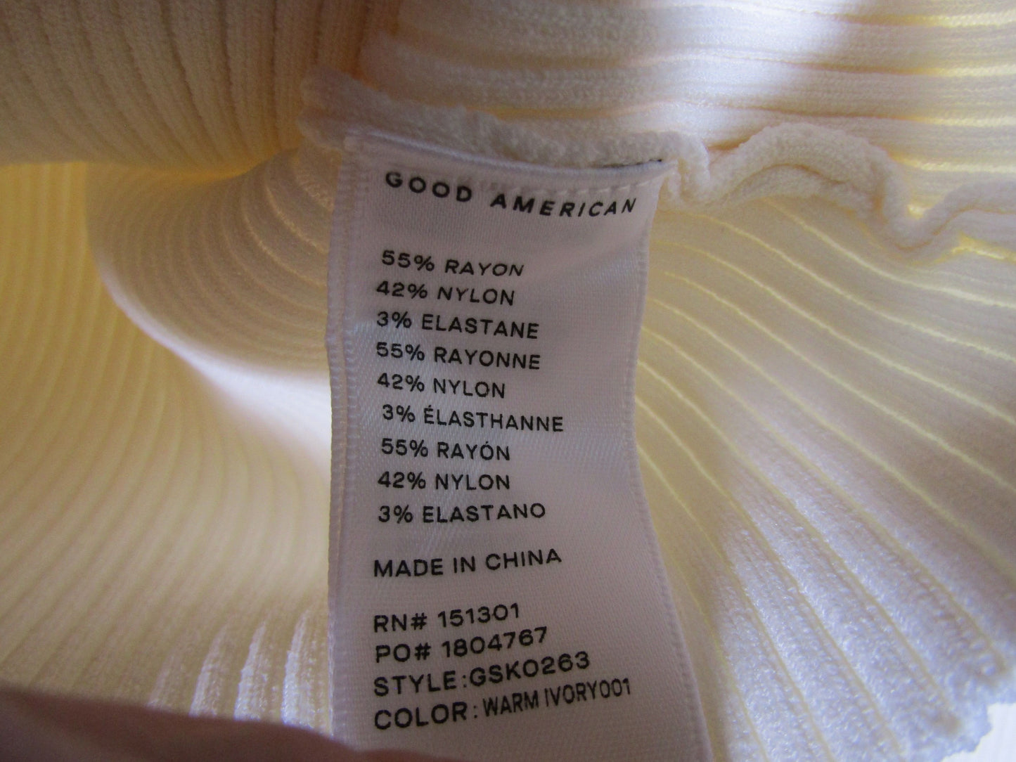 Good American Virgo Women's Ivory Rib Zip Cardigan Sweater Size M