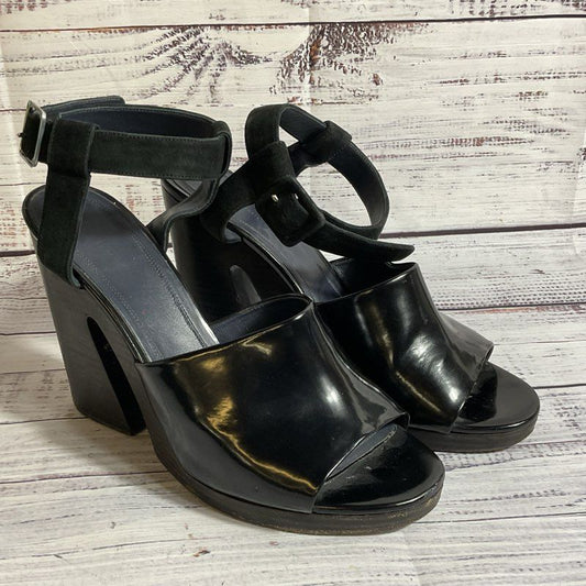CELINE Paris Women's Black Leather & Suede Platform Heel Shoes- SZ 40.5 DAMAGED