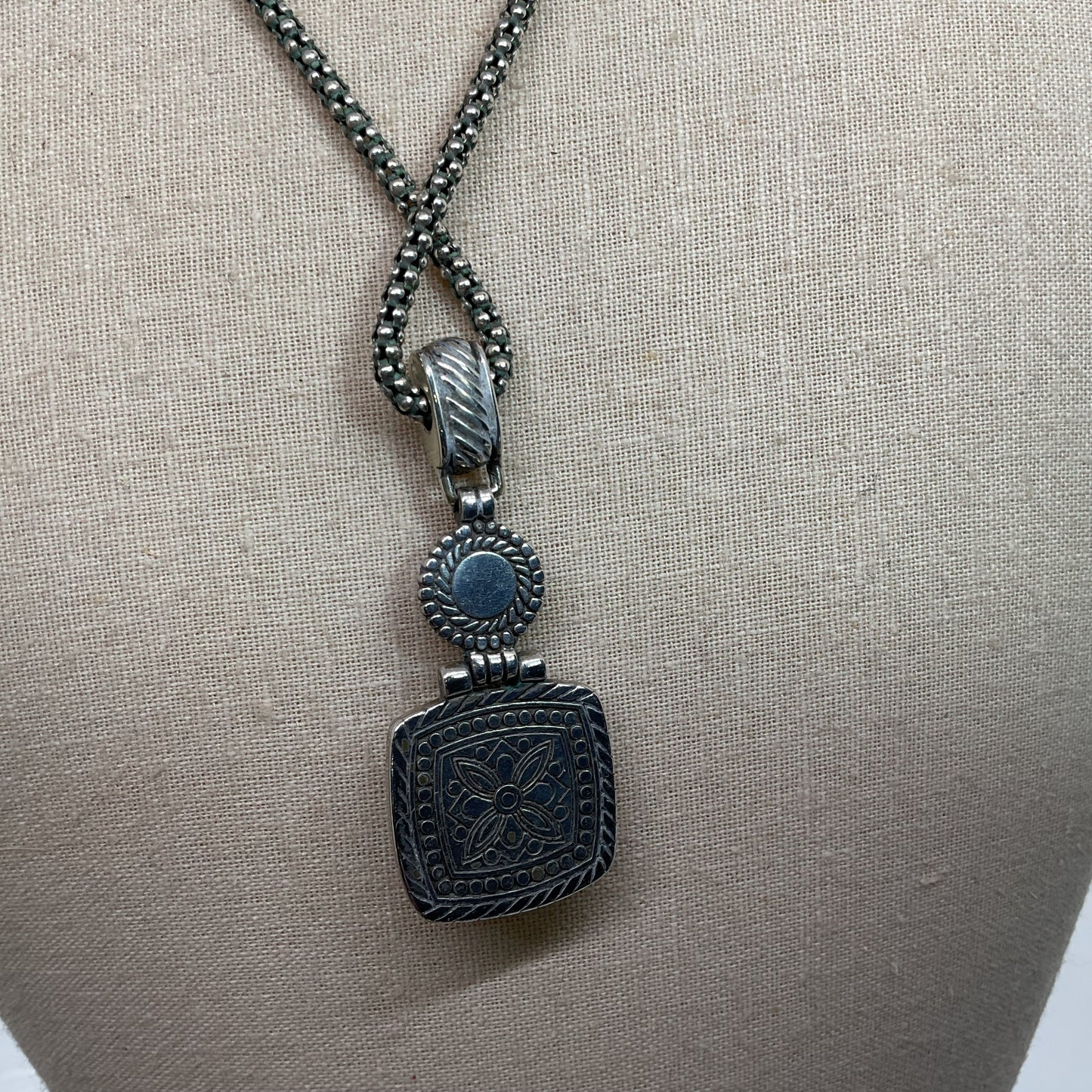 BRIGHTON Silver Tone & Rhinestone Pendant 18" Necklace