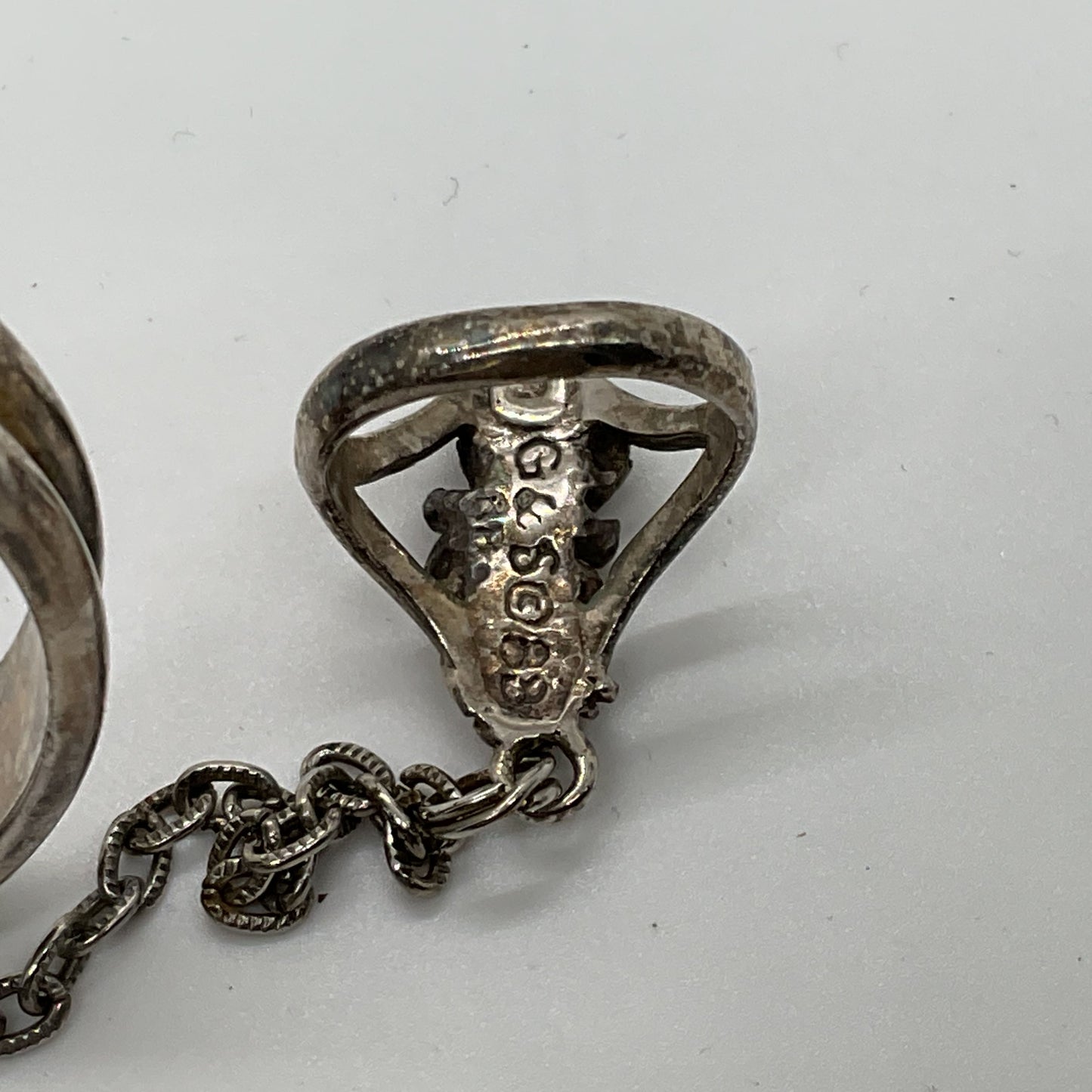 G&S RP Silver Tone Two Hearts Cuff Bracelet with SZ 5.25 Chain Ring