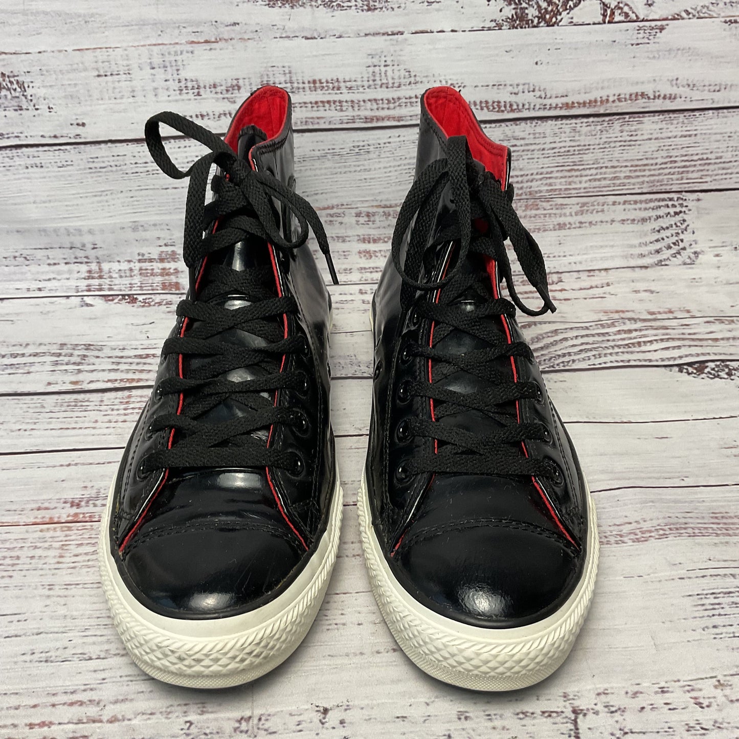 Converse Black Patent Leather High Top Sneaker Casual Shoe Men Size 9.5