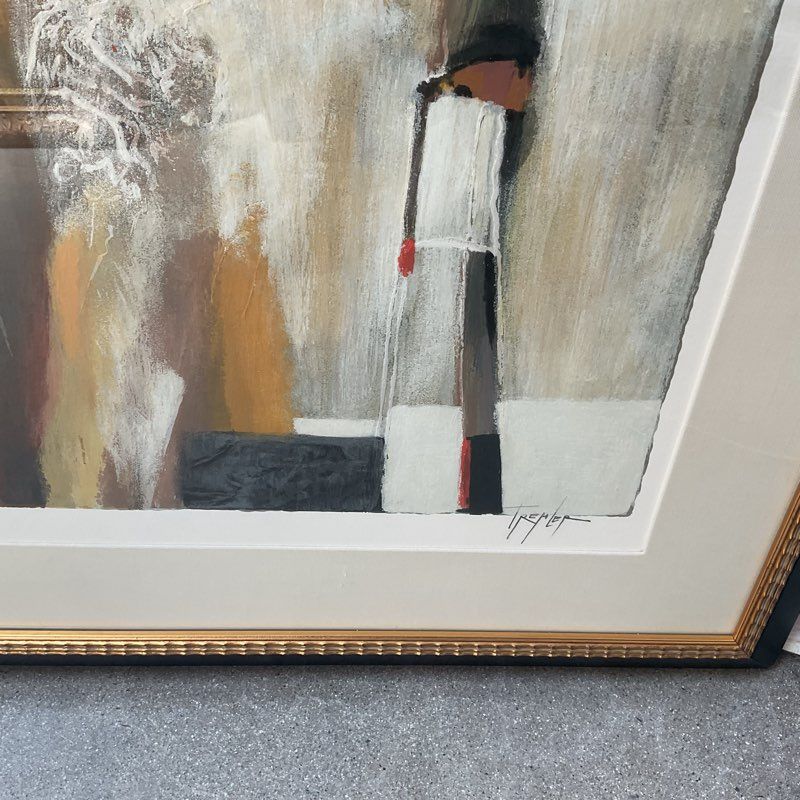 Yuri Tremler Ladies Standing at a Bar Textured Serigraph Print 49" Framed