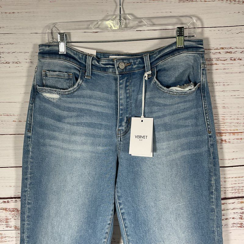 NWT Vervet Blue Lauren Distressed Medium Wash Tapered Straight Leg Jeans Size 31