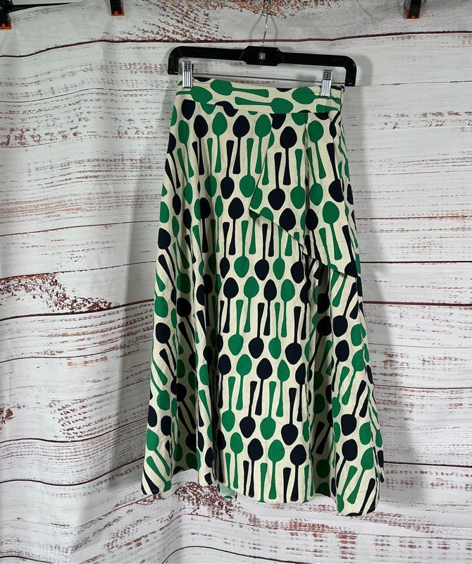 Women's Eva Franco for Anthropologie Blue and Green Print Cotton Skirt Size 4