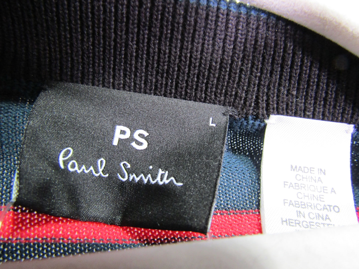 Paul Smith Men's Blueish Green Red Stripe Pullover Crew Neck Sweater Size L