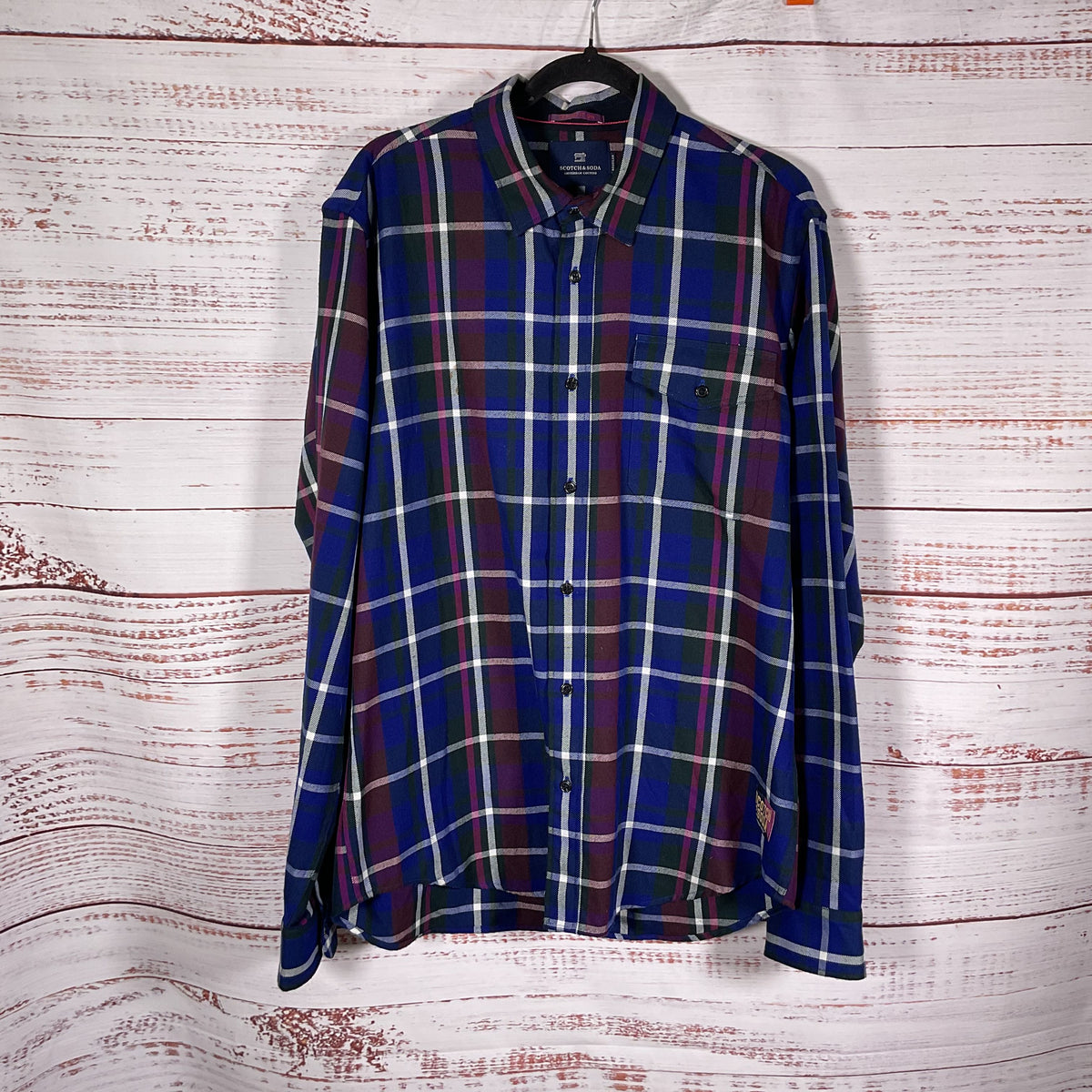 Scotch & Soda Blue Red Plaid Button Up Long Sleeve Shirt - Size XL