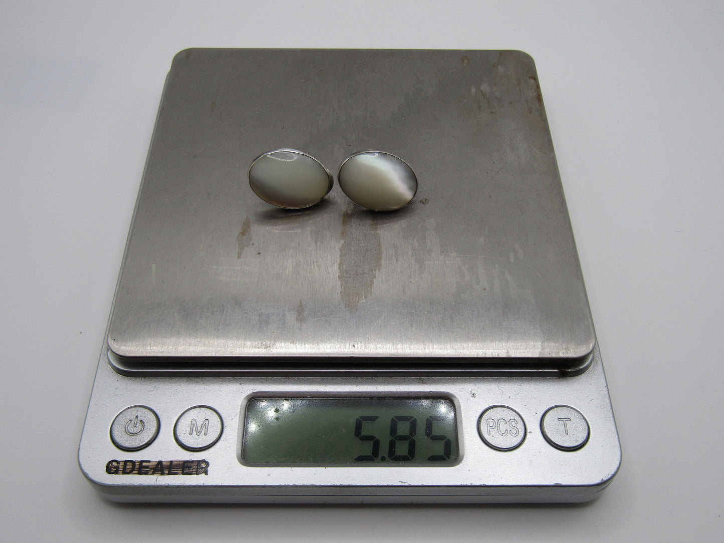 Vintage Sterling Silver Oval Mother of Pearl Clip-On Earrings