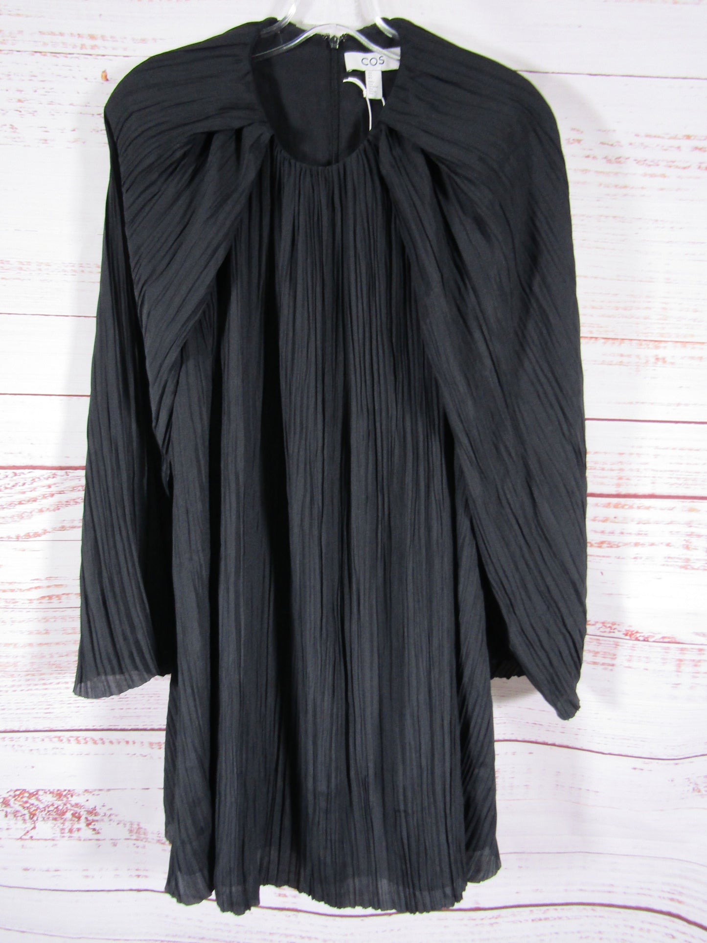 COS Women's Black Pleated Long Sleeve Plissé Dress Size 6