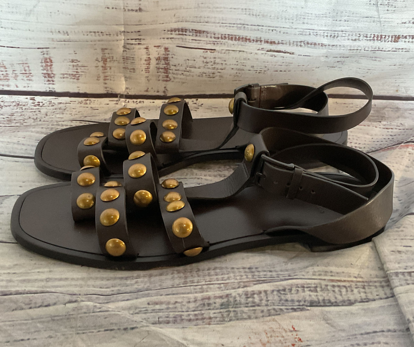 Tory Burch Leather Blythe Embellished Sandals Brown 7