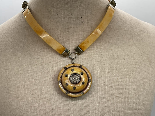 VTG. Sterling Silver Articulated Bone Choker & Round Pendant
