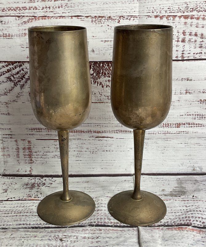 Vintage 8" Set of 2 Goblets Silver Plated