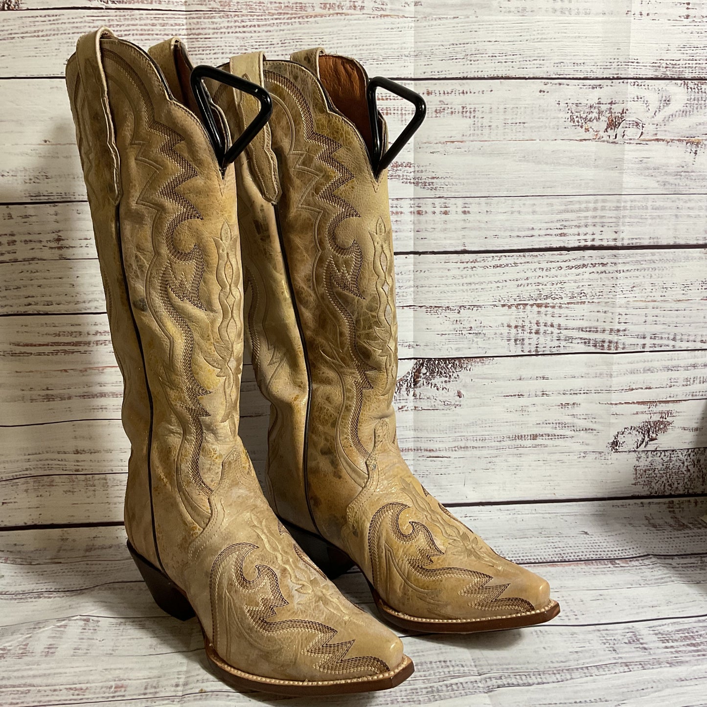 DAN POST Women's Tan High Cowboy Boots- SZ 9M (AS-IS- HAS STAINS)